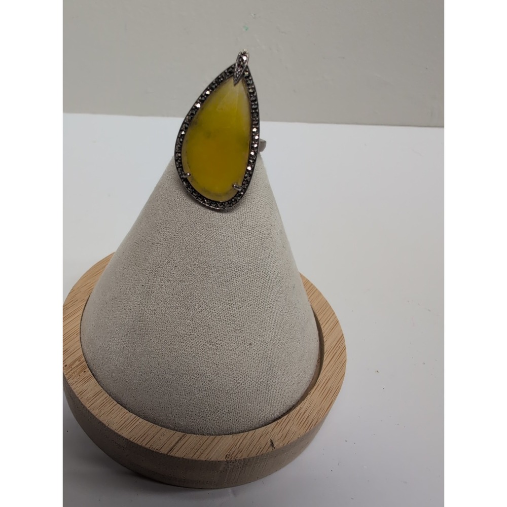 Sterling Silver Yellow Teardrop Gem Ring w  Marasite‎ Accents Size 8